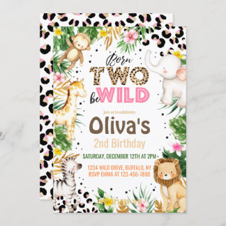 Born Two Be Wild 2nd Birthday Jungle Animals Invitation