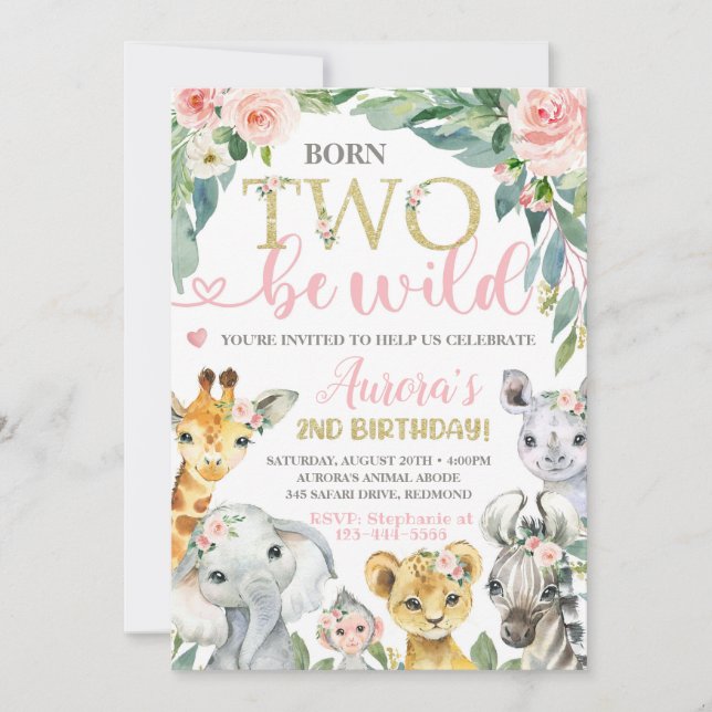 Born Two be Wild Birthday Invitation 2nd Birthday (Front)