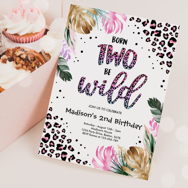 Born Two Be Wild Jungle Leopard Print Birthday Invitation (Creator Uploaded)