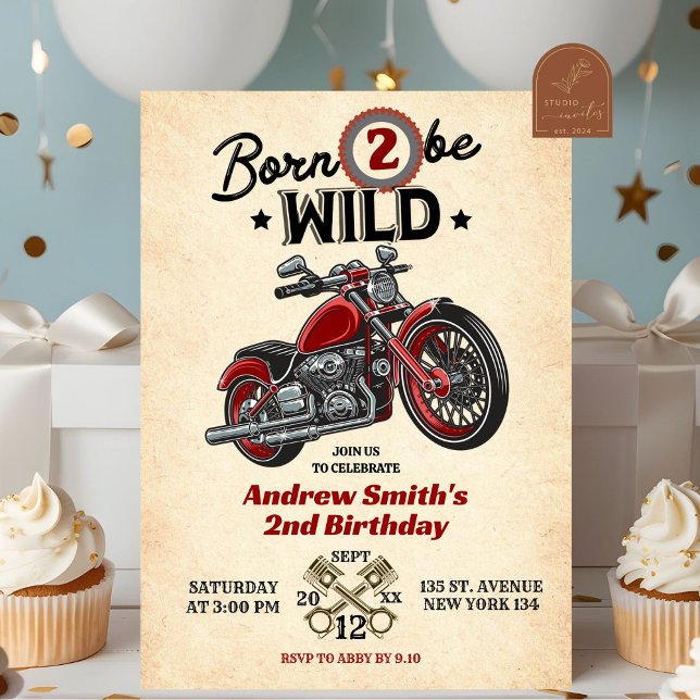 Born Two Be Wild Motorcycle 2nd Birthday Boy Invitation (Creator Uploaded)