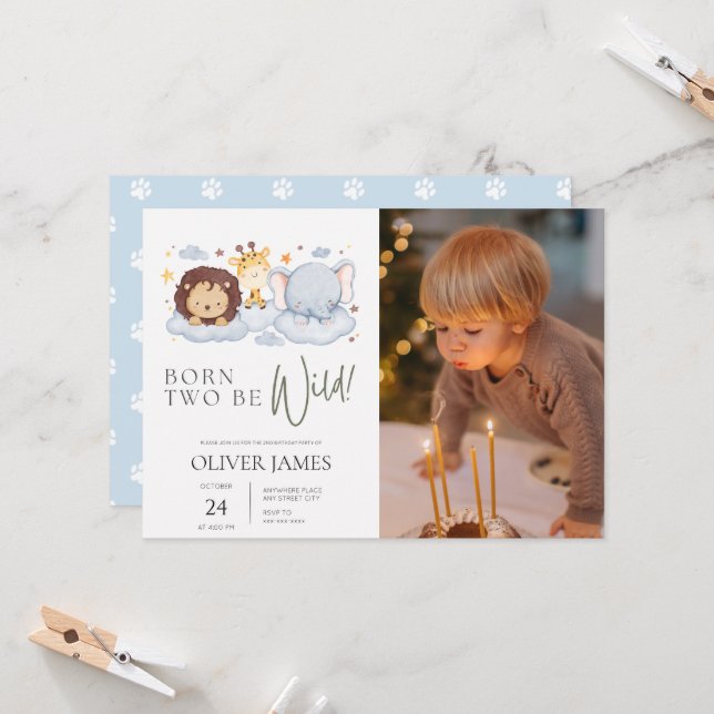 Born two be wild photo 2nd birthday  invitation (Front/Back In Situ)