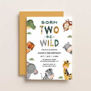 Born Two Be Wild Safari 2nd Birthday Invitation
