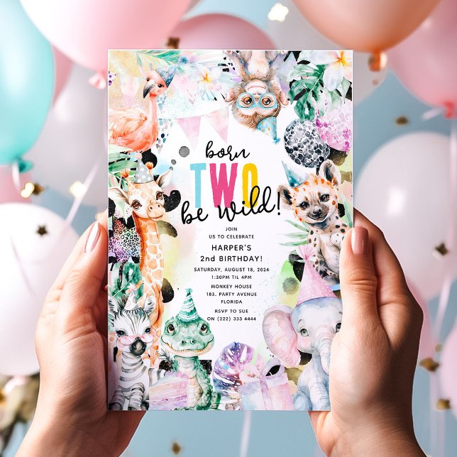 Born TWO Be Wild! Safari Animals Cool 2nd Birthday Invitation (Creator Uploaded)