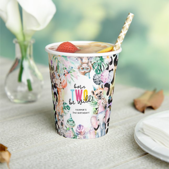 Born TWO be Wild Safari Animals Cool 2nd Birthday Paper Cups (Insitu)