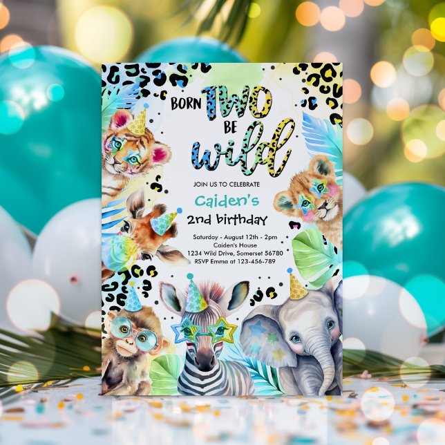 Born Two Be Wild Safari Blue Boy Leopard Birthday Invitation (Creator Uploaded)