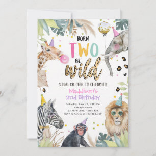 Born Two Be Wild Safari Girl 2nd Birthday Invitation