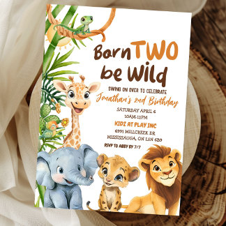 Born Two Be Wild Safari Theme Boy Second Birthday Invitation
