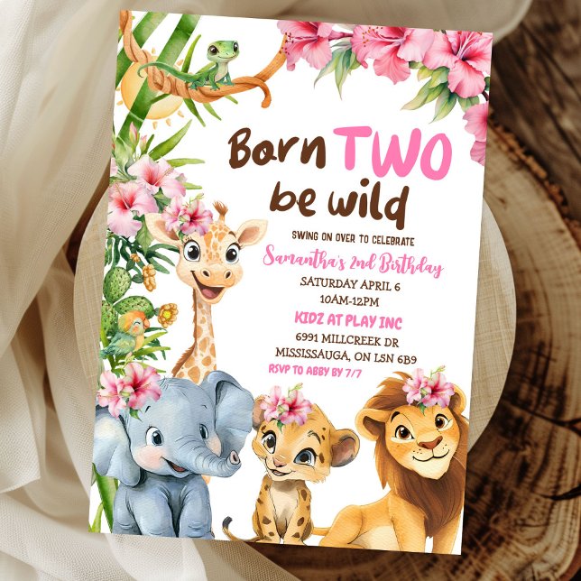 Born Two Be Wild Safari Theme Girl Second Birthday Invitation (Creator Uploaded)