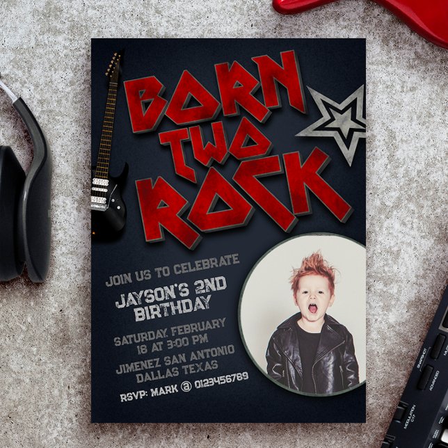 Born Two Rock - 2nd Birthday Invitation w/ Picture (Creator Uploaded)