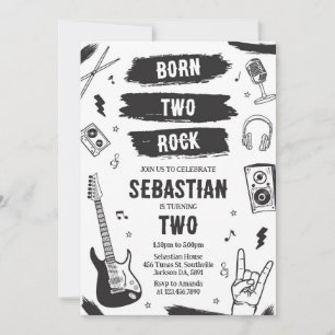Born Two Rock Punk Rock Music Birthday Invitation