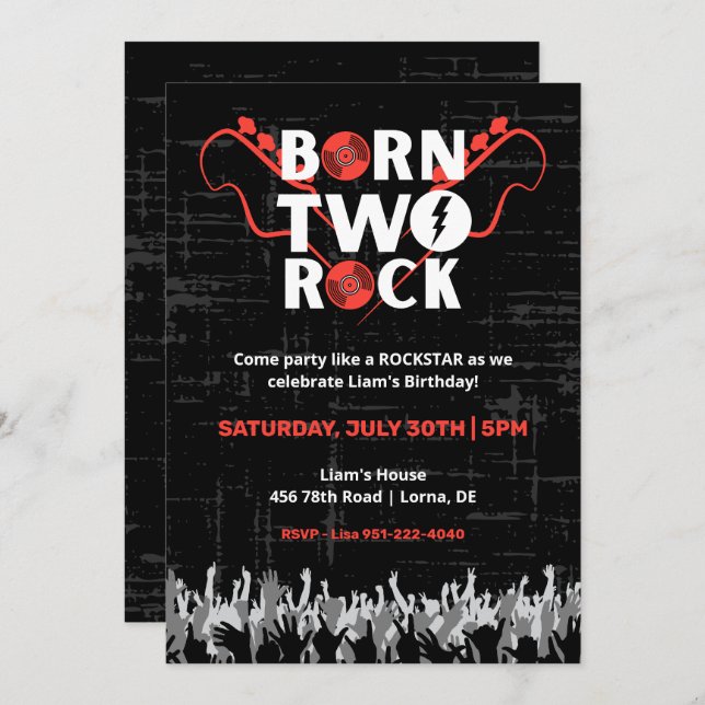 Born Two Rock Second Birthday Invitation (Front/Back)
