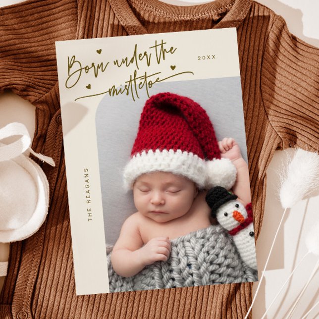 Born Under Mistletoe Cream Birth Announcement (Creator Uploaded)