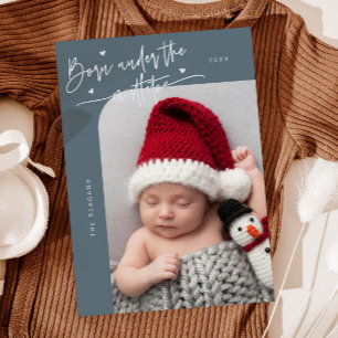 Born Under Mistletoe Slate Blue Birth Announcement