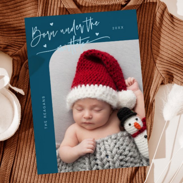 Born Under Mistletoe Teal Birth Announcement (Creator Uploaded)