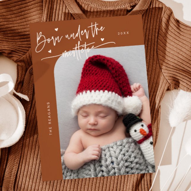 Born Under Mistletoe Terracotta Birth Announcement (Creator Uploaded)