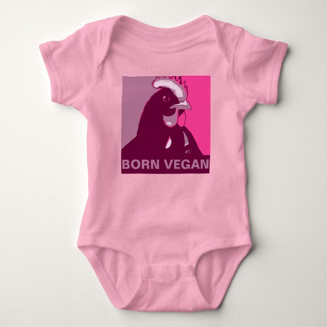 Born Vegan Pink Pop Art Chicken Baby Jumper Baby Bodysuit (Front)