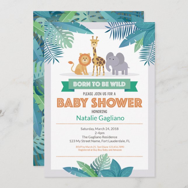 Born Wild Jungle Safari Baby Shower Invitation (Front/Back)