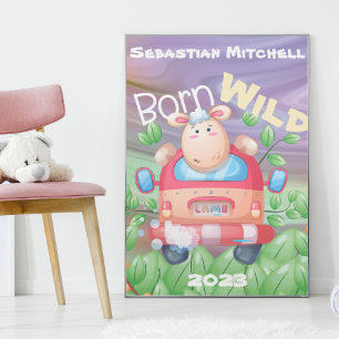 Born Wild Kids Room Poster with Name & Year