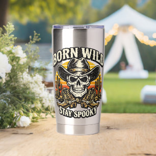 Born Wild Stay Spooky Western Cowboy Skull hellowe Insulated Tumbler