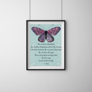 Born With Wings Rumi Quote Butterfly Poster