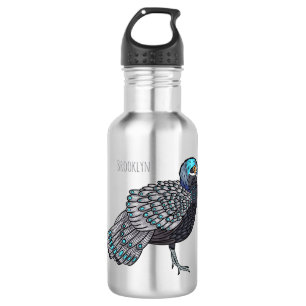 Bornean peacock-pheasant bird cartoon illustration 532 ml water bottle