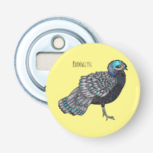 Bornean peacock-pheasant bird cartoon illustration bottle opener