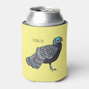 Bornean peacock-pheasant bird cartoon illustration can cooler