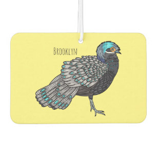 Bornean peacock-pheasant bird cartoon illustration car air freshener