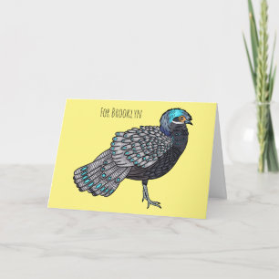 Bornean peacock-pheasant bird cartoon illustration card