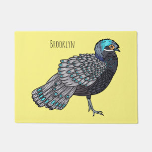 Bornean peacock-pheasant bird cartoon illustration doormat