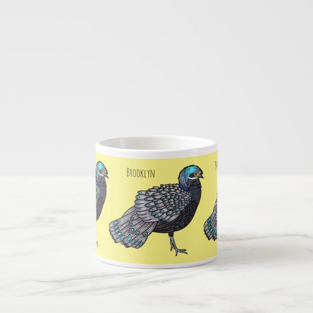 Bornean peacock-pheasant bird cartoon illustration espresso cup (Front)