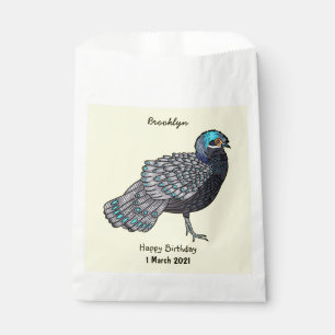 Bornean peacock-pheasant bird cartoon illustration favour bag