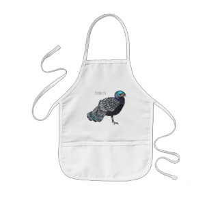 Bornean peacock-pheasant bird cartoon illustration kids apron