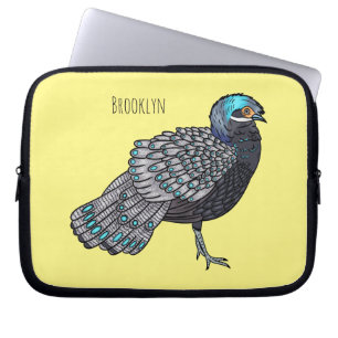 Bornean peacock-pheasant bird cartoon illustration laptop sleeve