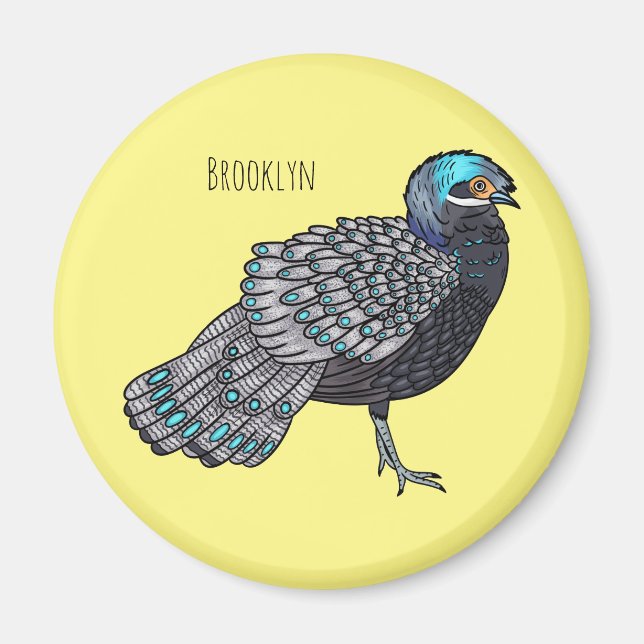 Bornean peacock-pheasant bird cartoon illustration magnet (Front)
