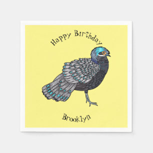 Bornean peacock-pheasant bird cartoon illustration napkin