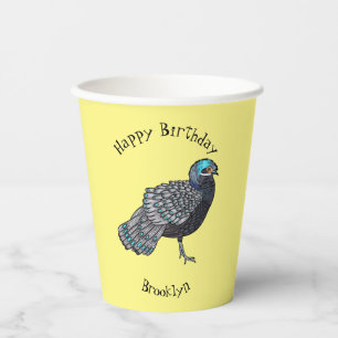 Bornean peacock-pheasant bird cartoon illustration paper cups