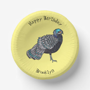 Bornean peacock-pheasant bird cartoon illustration paper plate