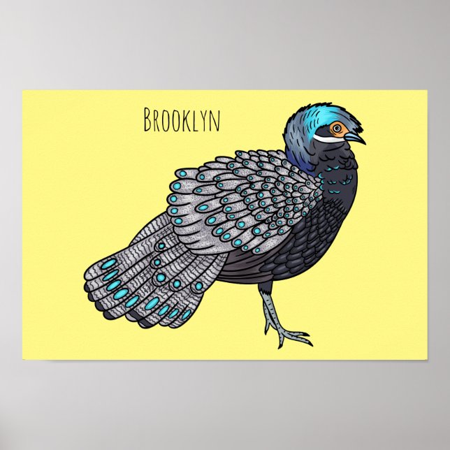 Bornean peacock-pheasant bird cartoon illustration poster (Front)