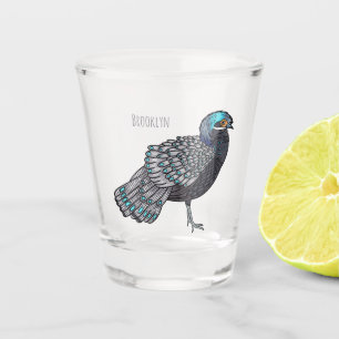 Bornean peacock-pheasant bird cartoon illustration shot glass