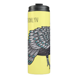 Bornean peacock-pheasant bird cartoon illustration thermal tumbler