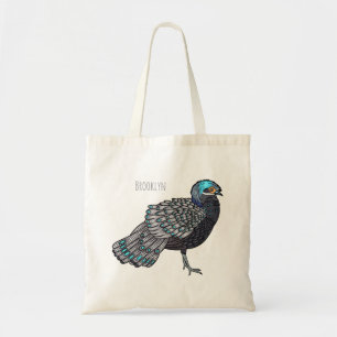 Bornean peacock-pheasant bird cartoon illustration tote bag