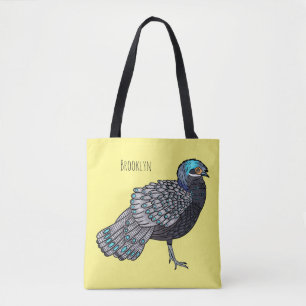 Bornean peacock-pheasant bird cartoon illustration tote bag