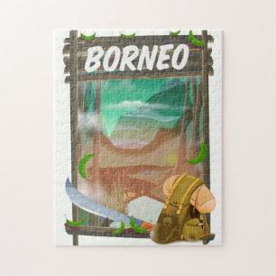 Borneo Jungle travel poster Jigsaw Puzzle