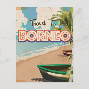 Borneo vintage travel poster art. postcard