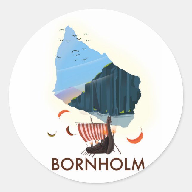 Bornholm Island Viking map Classic Round Sticker (Front)