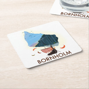 Bornholm Island Viking map Square Paper Coaster