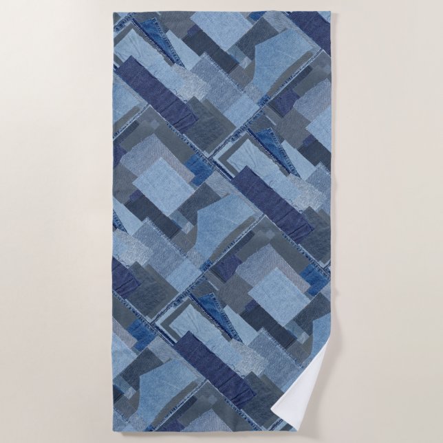 Boro Boro Blue Jean Patchwork Denim Shibori Beach Towel (Front)