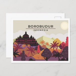 Borobudur Magelang Indonesia travel illustration Postcard