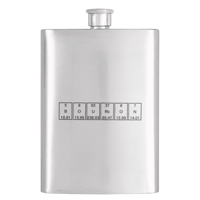 Boron Oxygen Uranium Rubidium Nitrogen (BOURbON) Hip Flask (Front)